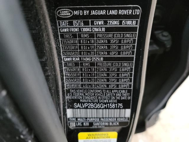 2016 LAND ROVER RANGE ROVE SALVP2BG6GH158175