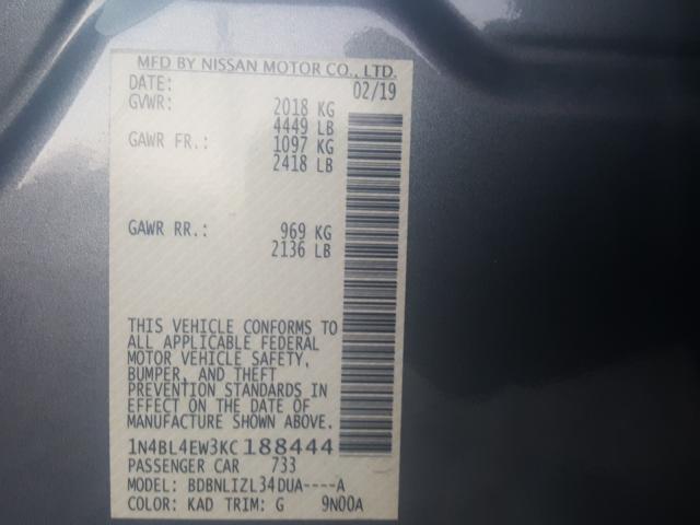 2019 NISSAN ALTIMA SL 1N4BL4EW3KC188444
