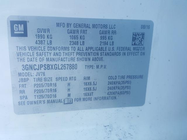 2016 CHEVROLET TRAX 1LT 3GNCJPSBXGL267880