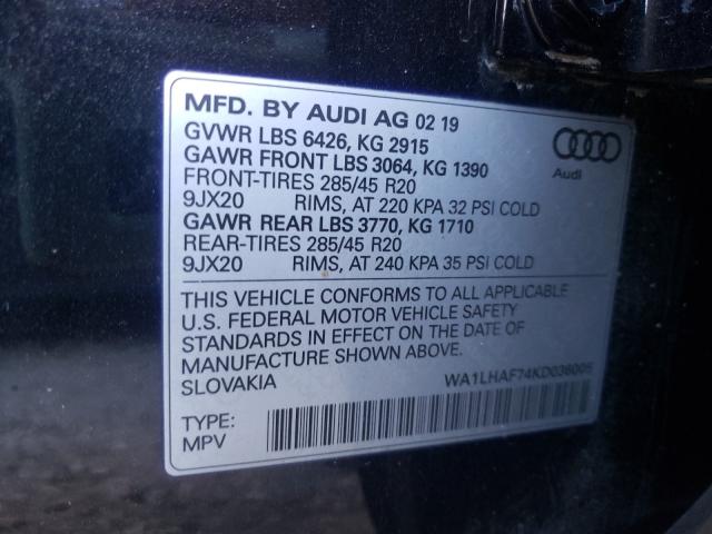 VIN WA1LHAF74KD036005 2019 Audi Q7, Premium Plus no.10