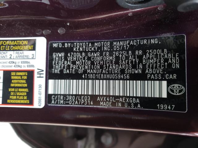 2017 TOYOTA AVALON HYB 4T1BD1EBXHU059456
