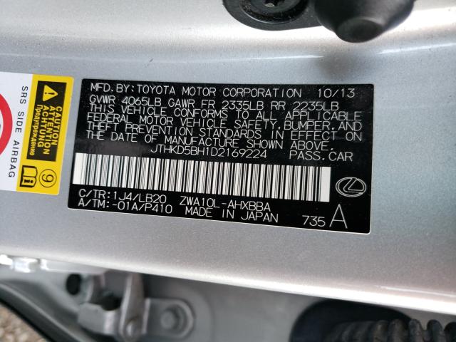 2013 LEXUS CT 200 JTHKD5BH1D2169224