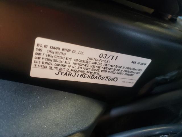 2011 YAMAHA YZFR6 JYARJ16E5BA022663