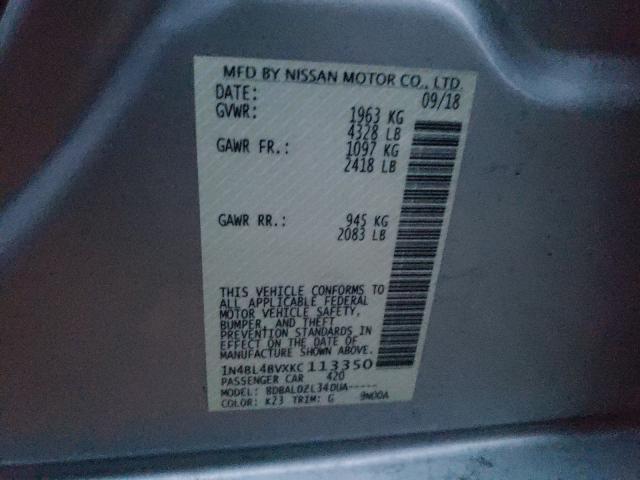 2019 NISSAN ALTIMA S 1N4BL4BVXKC113350