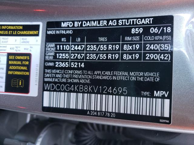 2019 MERCEDES-BENZ GLC 300 4M WDC0G4KB8KV124695