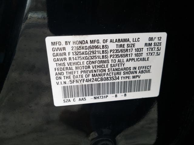 2012 HONDA PILOT LX 5FNYF4H24CB083534