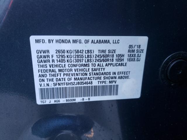 2018 HONDA PILOT EXL 5FNYF6H52JB054648