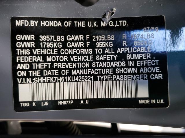 2019 HONDA CIVIC EX SHHFK7H61KU425221