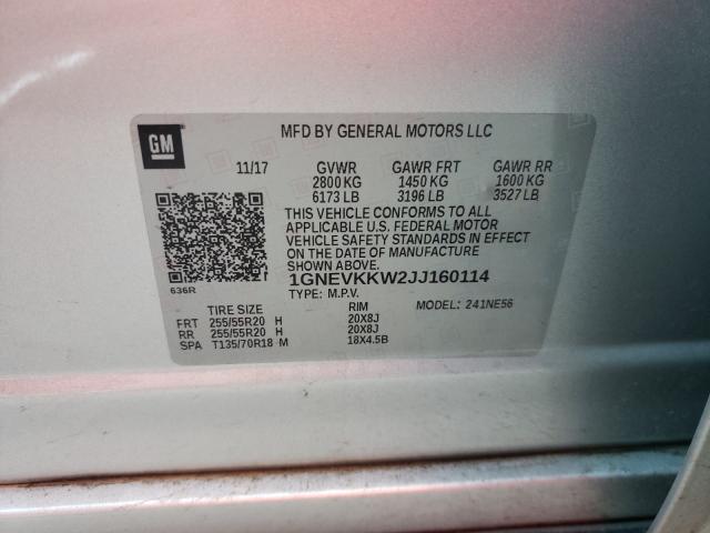 2018 CHEVROLET TRAVERSE H 1GNEVKKW2JJ160114