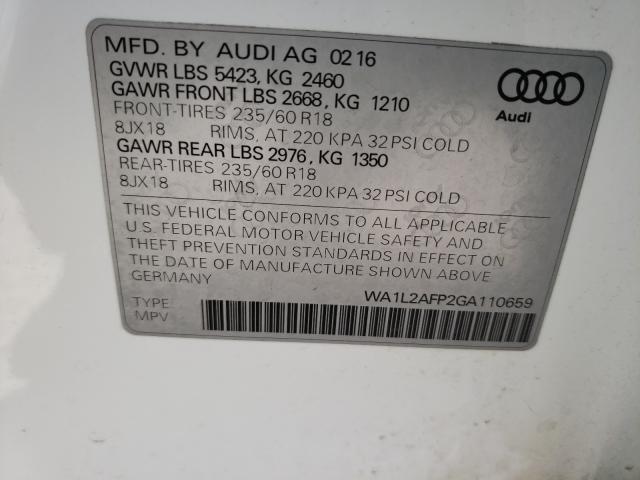 2016 AUDI Q5 PREMIUM WA1L2AFP2GA110659