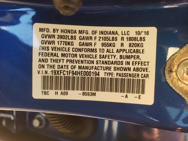 2017 HONDA CIVIC TOUR 19XFC1F94HE000194
