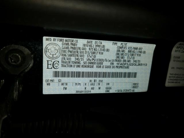 2016 FORD FOCUS TITA 1FADP3J22GL265113