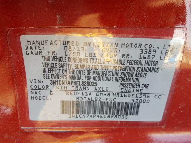 2014 NISSAN VERSA 3N1CN7AP4EL828035
