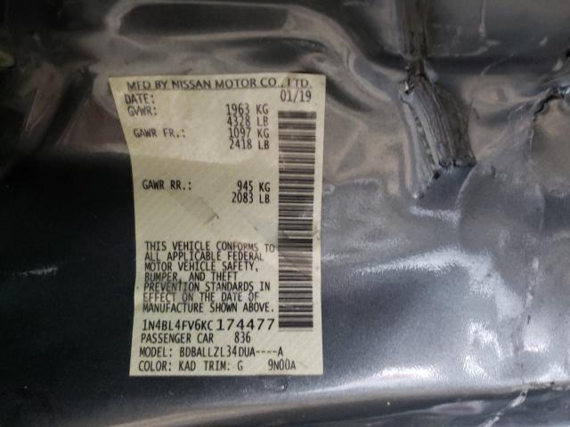 2019 NISSAN ALTIMA PLA 1N4BL4FV6KC174477