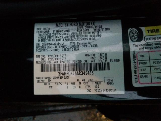 2010 FORD FUSION SPO 3FAHP0KC6AR345465