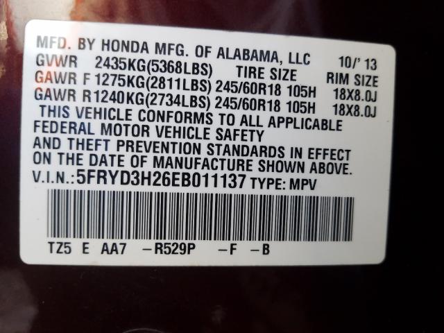 2014 ACURA MDX 5FRYD3H26EB011137