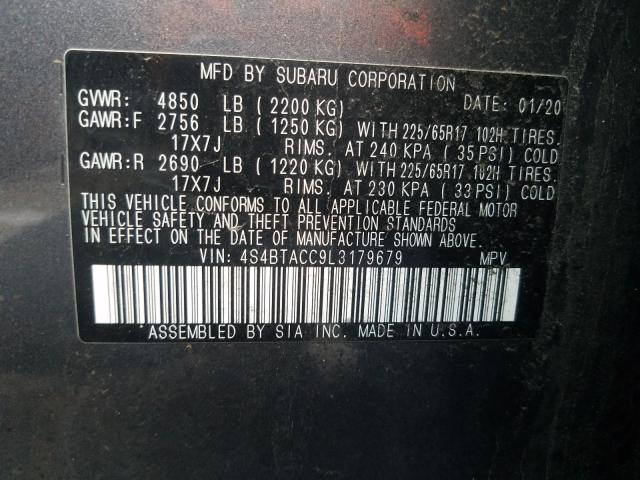 2020 SUBARU OUTBACK PR 4S4BTACC9L3179679