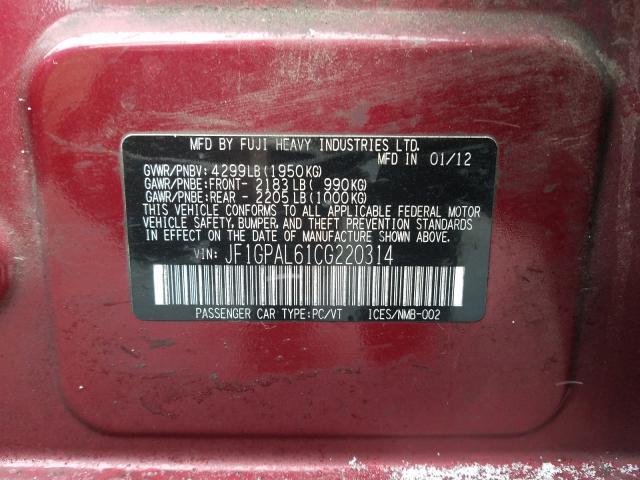 2012 SUBARU IMPREZA SP JF1GPAL61CG220314
