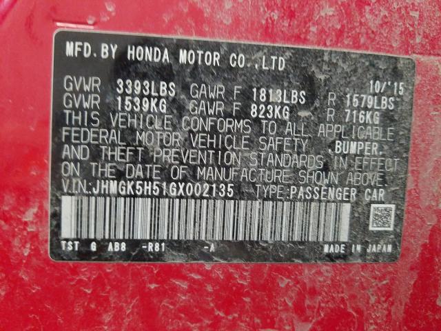 2016 HONDA FIT LX JHMGK5H51GX002135