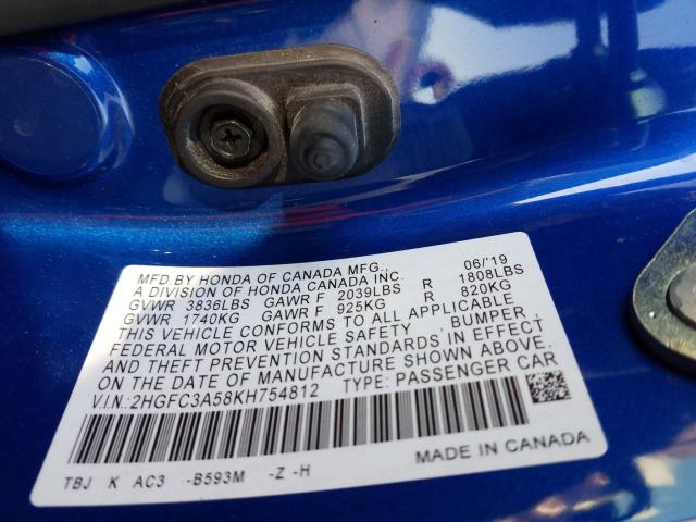 2019 HONDA CIVIC SI 2HGFC3A58KH754812