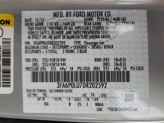 2013 FORD FUSION 3FA6P0LU7DR202592