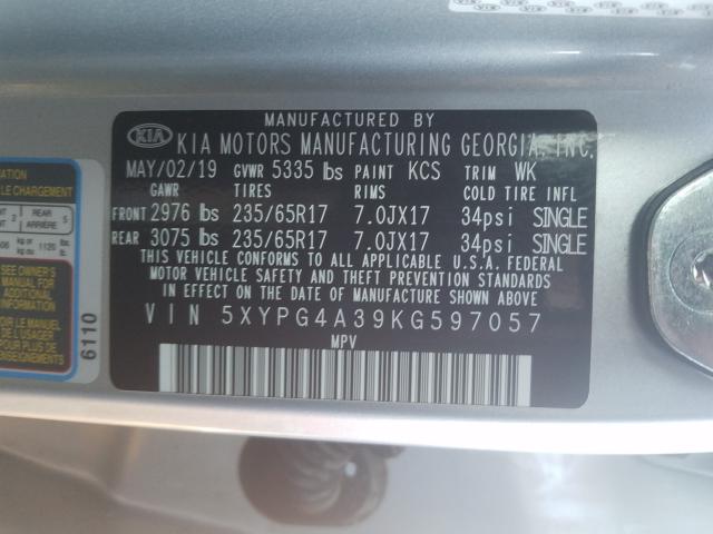 2019 KIA SORENTO 5XYPG4A39KG597057