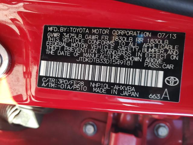 2013 TOYOTA PRIUS C JTDKDTB33D1549181