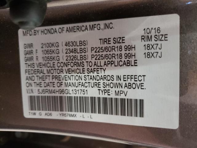2016 HONDA CR-V TOURI 5J6RM4H96GL131751