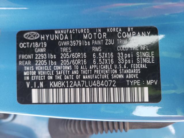 2020 HYUNDAI KONA SE KM8K12AA7LU484072