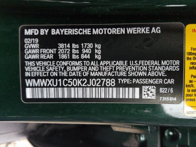 2019 MINI COOPER WMWXU1C50K2J02788