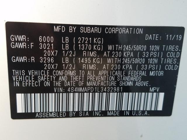 2020 SUBARU ASCENT LIM 4S4WMAPD1L3432981