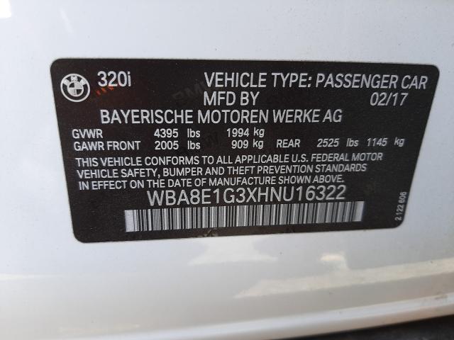 2017 BMW 320 I WBA8E1G3XHNU16322
