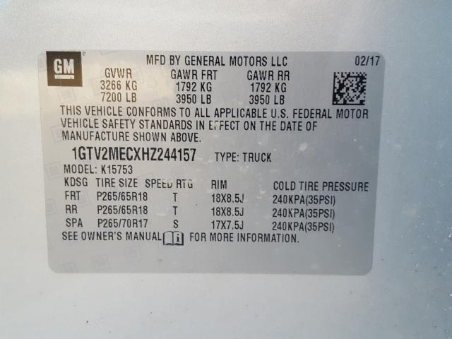 2017 GMC SIERRA K15 1GTV2MECXHZ244157