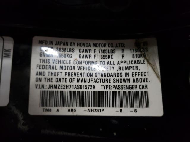 2010 HONDA INSIGHT EX JHMZE2H71AS015729