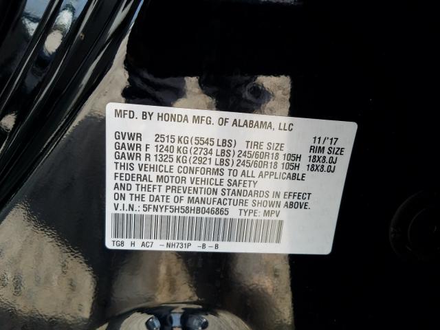 2017 HONDA PILOT EXL 5FNYF5H58HB046865
