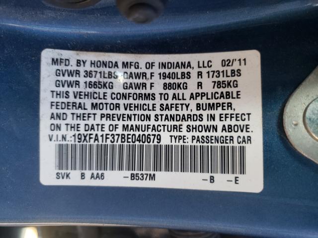 2011 HONDA CIVIC VP 19XFA1F37BE040679