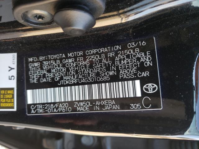 2016 TOYOTA PRIUS JTDKBRFU4G3010685