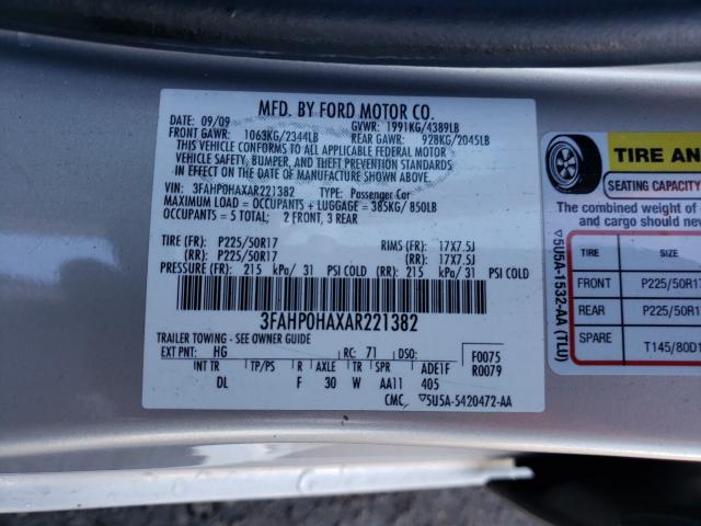2010 FORD FUSION 3FAHP0HAXAR221382
