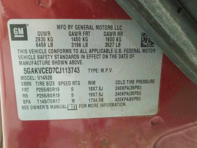 2012 BUICK ENCLAVE 5GAKVCED7CJ113743