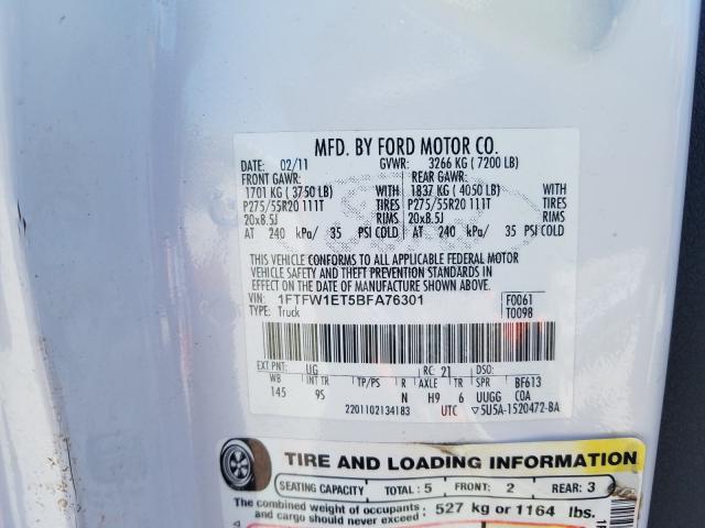 2011 FORD F-150 1FTFW1ET5BFA76301