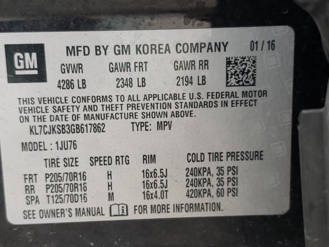 2016 CHEVROLET TRAX LS KL7CJKSB3GB617862