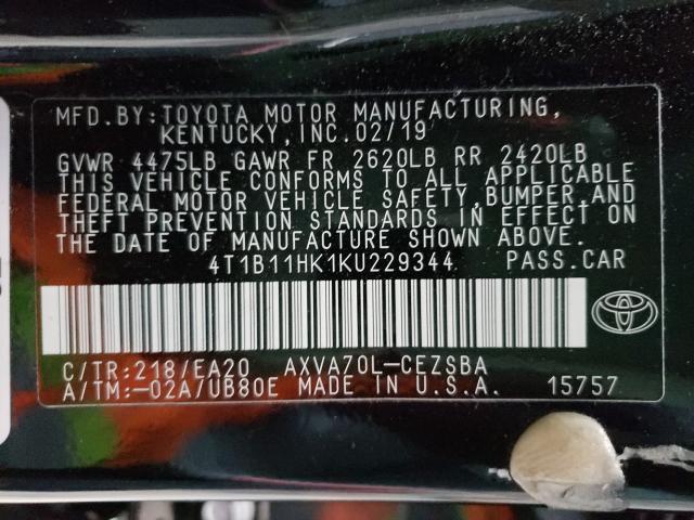 2019 TOYOTA CAMRY L - 4T1B11HK1KU229344