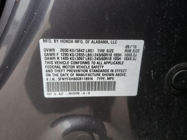 2016 HONDA PILOT EXL 5FNYF6H80GB118916