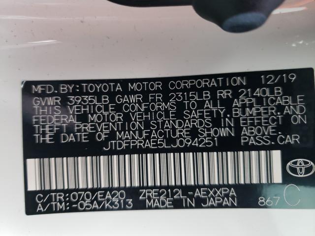 2020 TOYOTA COROLLA XL JTDFPRAE5LJ094251