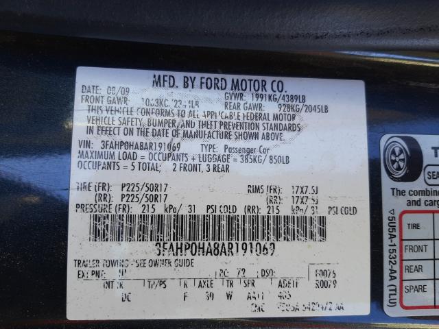 2010 FORD FUSION 3FAHP0HA8AR191069
