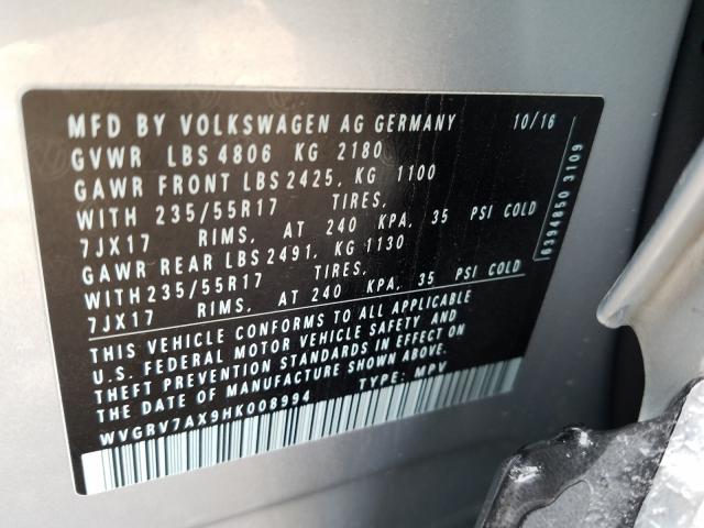 2017 VOLKSWAGEN TIGUAN WOL WVGRV7AX9HK008994