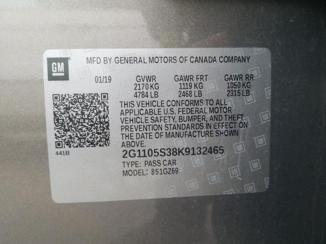 2019 CHEVROLET IMPALA PRE 2G1105S38K9132465