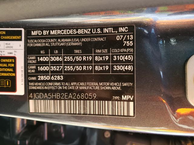 2014 MERCEDES-BENZ ML 350 4MA 4JGDA5HB2EA268059