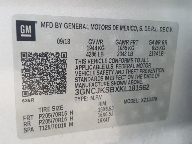 2019 CHEVROLET TRAX LS 3GNCJKSBXKL181562