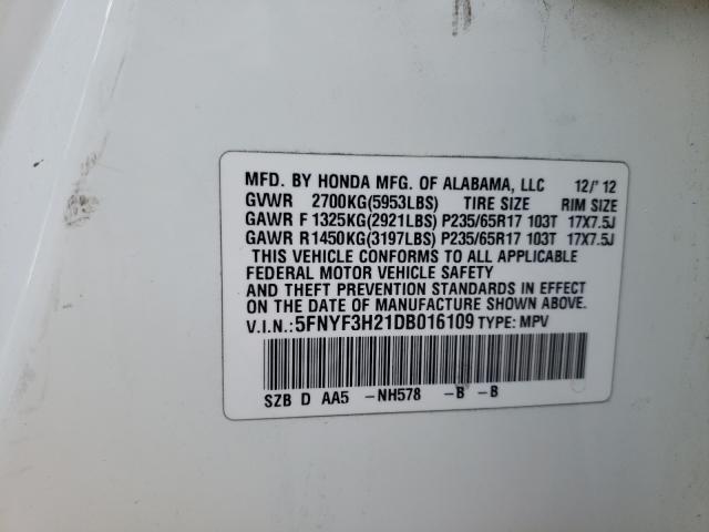 2013 HONDA PILOT LX 5FNYF3H21DB016109